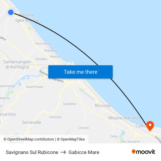 Savignano Sul Rubicone to Gabicce Mare map