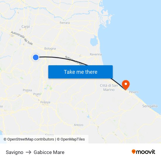 Savigno to Gabicce Mare map