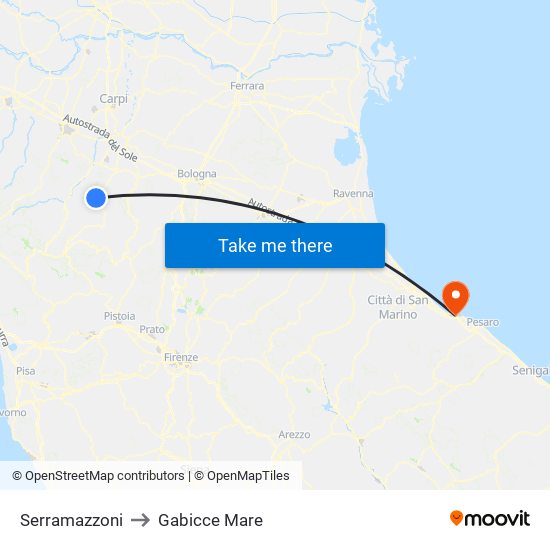 Serramazzoni to Gabicce Mare map