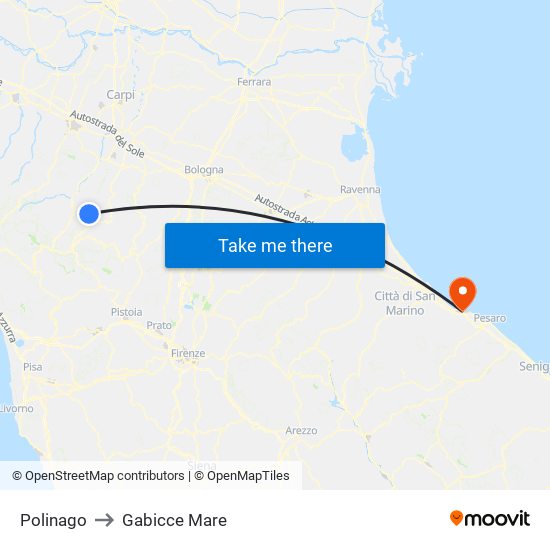 Polinago to Gabicce Mare map