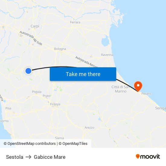 Sestola to Gabicce Mare map