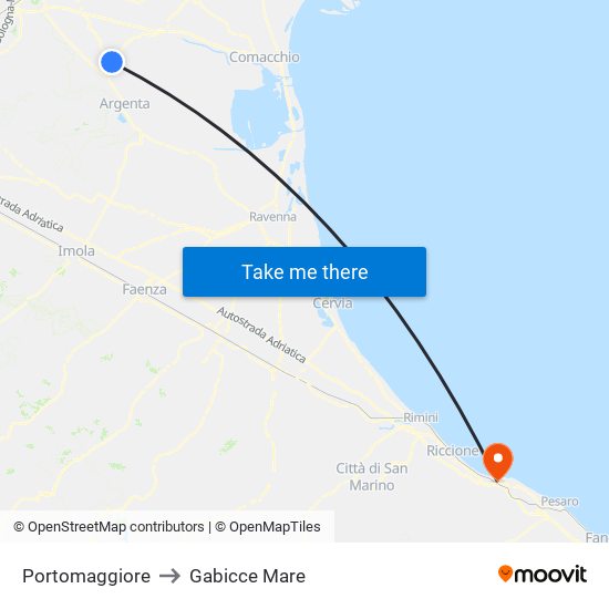 Portomaggiore to Gabicce Mare map