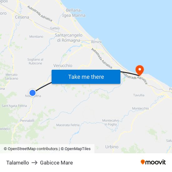 Talamello to Gabicce Mare map