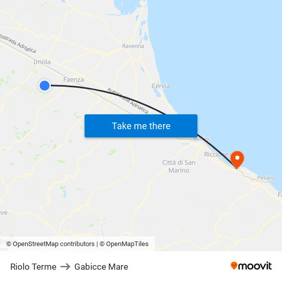 Riolo Terme to Gabicce Mare map