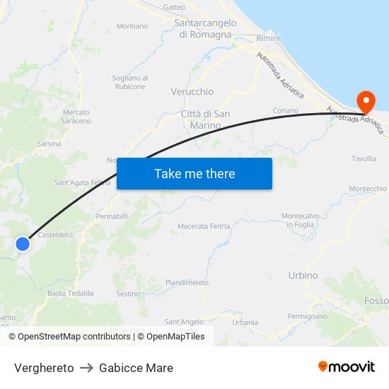 Verghereto to Gabicce Mare map