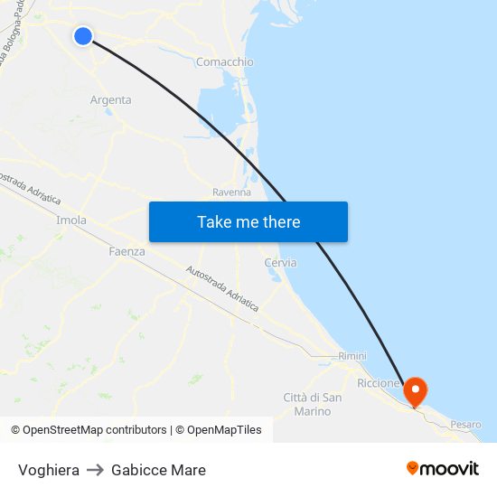 Voghiera to Gabicce Mare map
