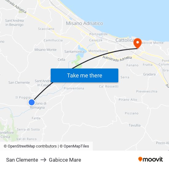 San Clemente to Gabicce Mare map