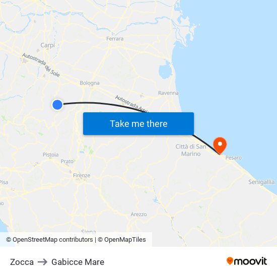 Zocca to Gabicce Mare map