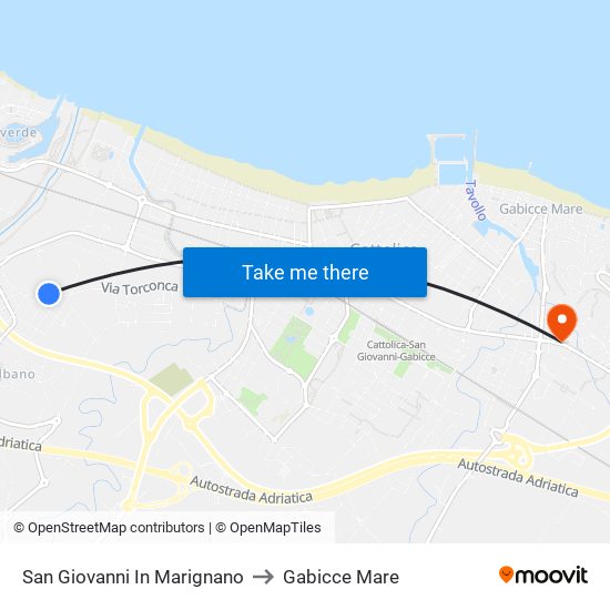 San Giovanni In Marignano to Gabicce Mare map