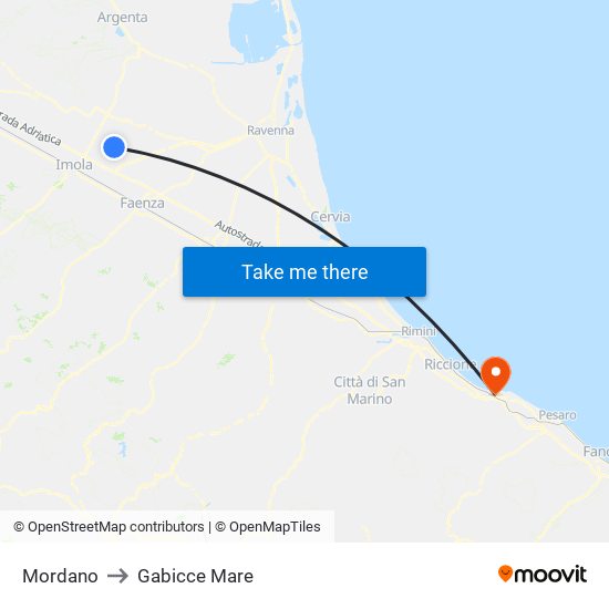 Mordano to Gabicce Mare map