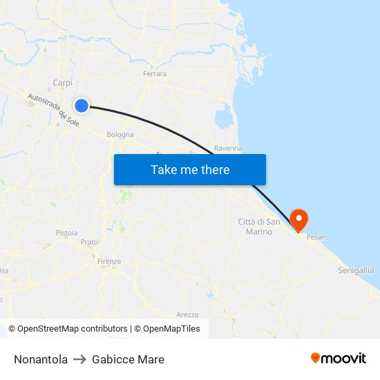 Nonantola to Gabicce Mare map