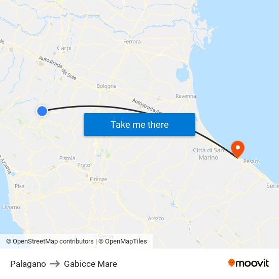 Palagano to Gabicce Mare map