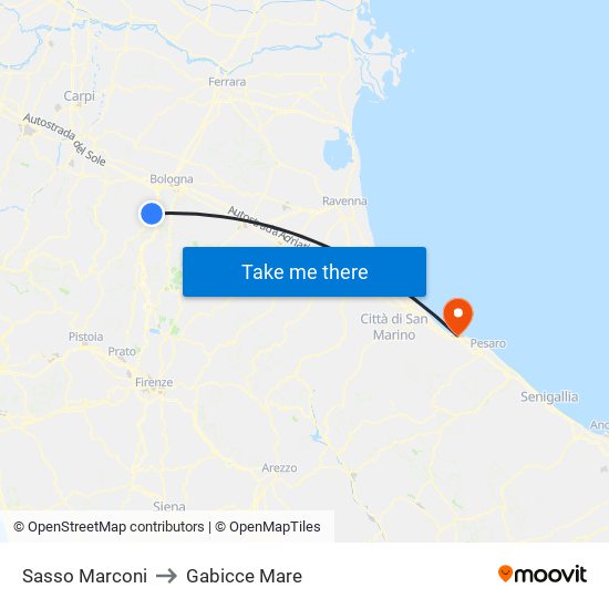 Sasso Marconi to Gabicce Mare map