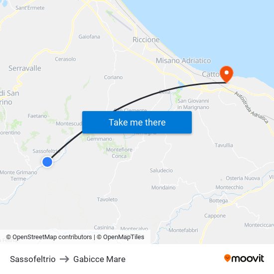 Sassofeltrio to Gabicce Mare map