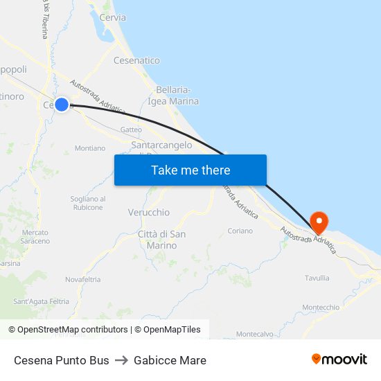 Cesena Punto Bus to Gabicce Mare map