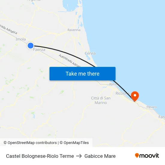 Castel Bolognese-Riolo Terme to Gabicce Mare map