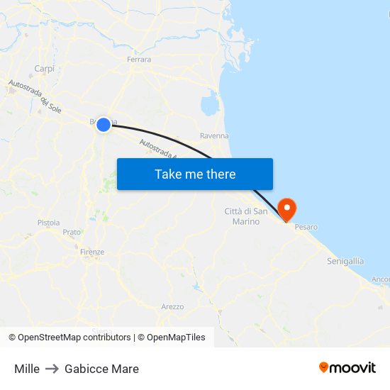 Mille to Gabicce Mare map