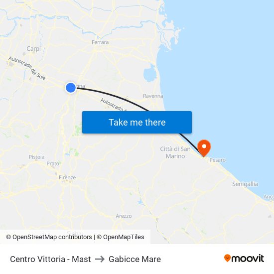 Centro Vittoria - Mast to Gabicce Mare map
