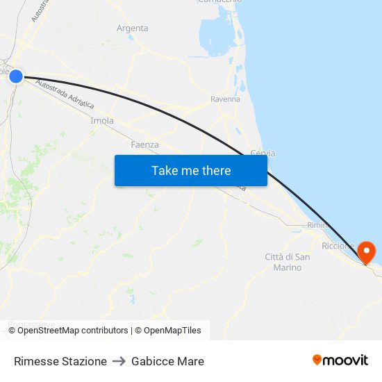 Rimesse Stazione to Gabicce Mare map