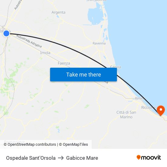 Ospedale Sant'Orsola to Gabicce Mare map
