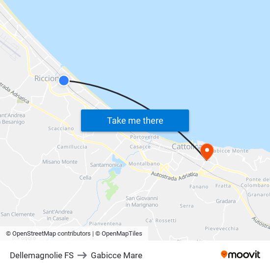Dellemagnolie FS to Gabicce Mare map