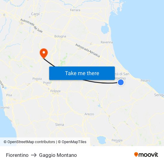 Fiorentino to Gaggio Montano map