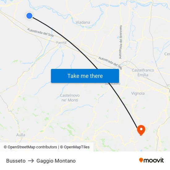 Busseto to Gaggio Montano map