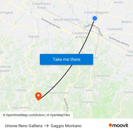 Unione Reno Galliera to Gaggio Montano map
