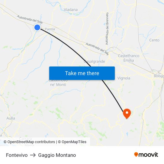Fontevivo to Gaggio Montano map