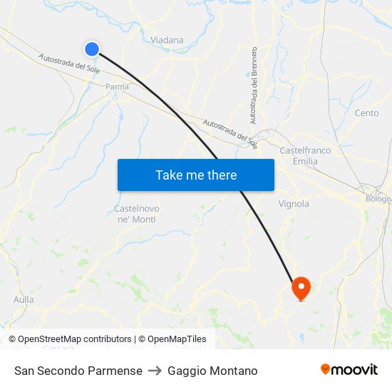 San Secondo Parmense to Gaggio Montano map