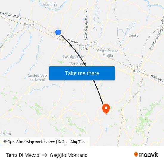 Terra Di Mezzo to Gaggio Montano map