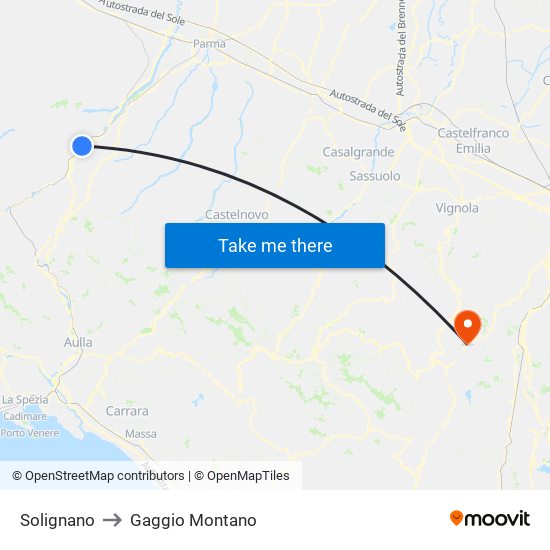Solignano to Gaggio Montano map