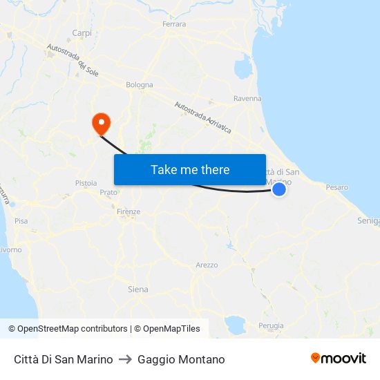 Città Di San Marino to Gaggio Montano map