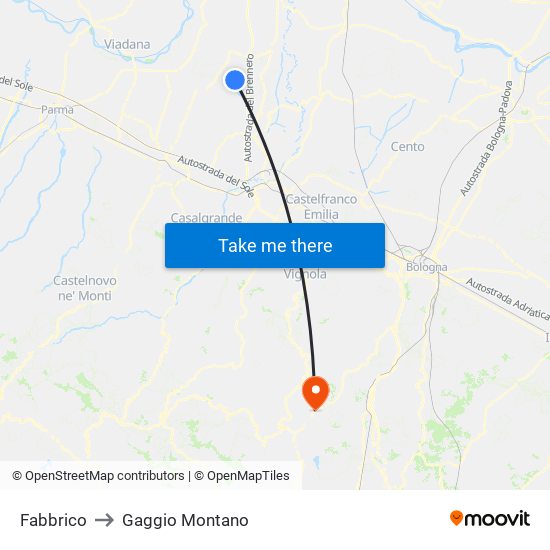 Fabbrico to Gaggio Montano map