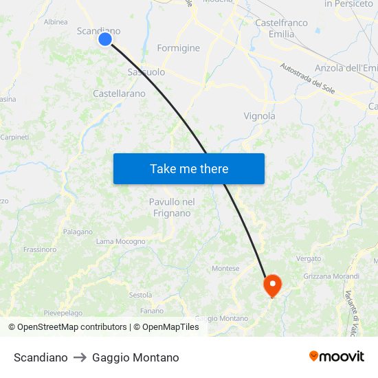 Scandiano to Gaggio Montano map