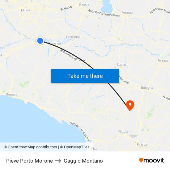 Pieve Porto Morone to Gaggio Montano map