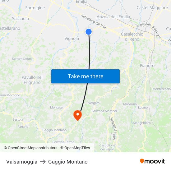 Valsamoggia to Gaggio Montano map