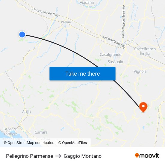 Pellegrino Parmense to Gaggio Montano map