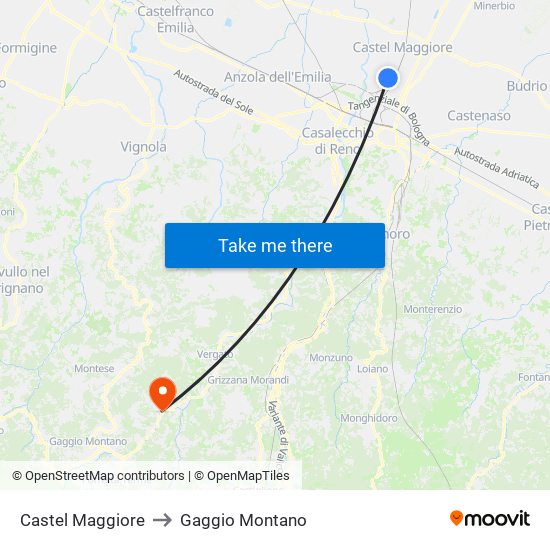 Castel Maggiore to Gaggio Montano map