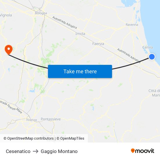 Cesenatico to Gaggio Montano map