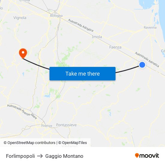 Forlimpopoli to Gaggio Montano map