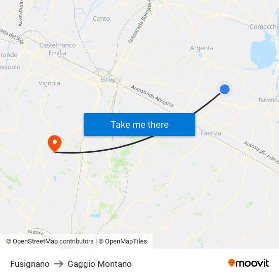Fusignano to Gaggio Montano map