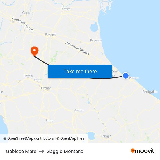 Gabicce Mare to Gaggio Montano map