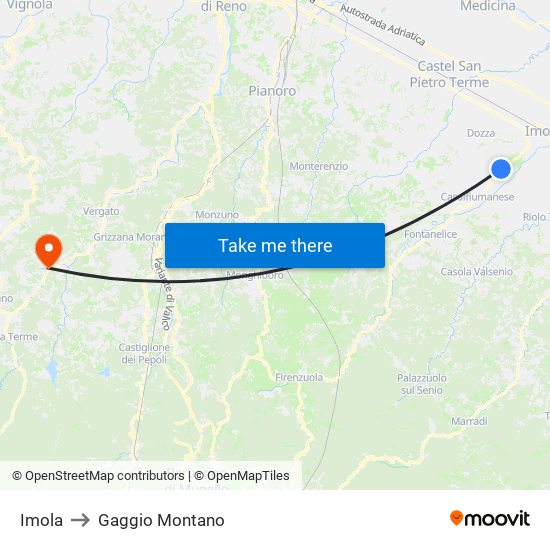 Imola to Gaggio Montano map