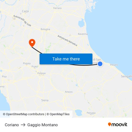 Coriano to Gaggio Montano map