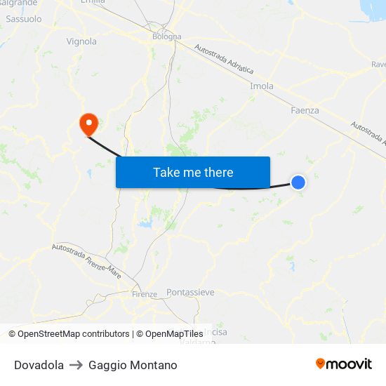 Dovadola to Gaggio Montano map