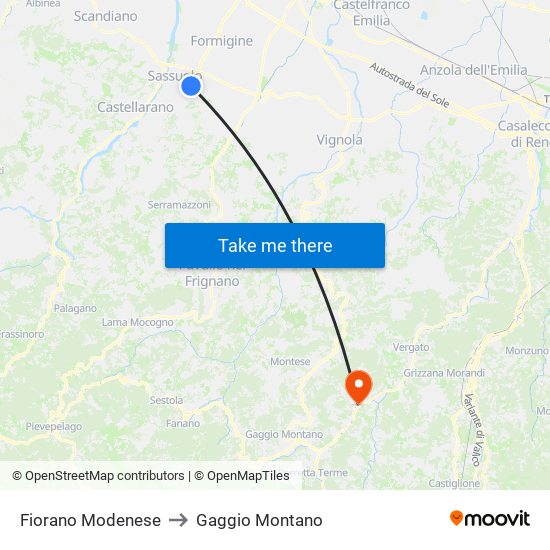 Fiorano Modenese to Gaggio Montano map