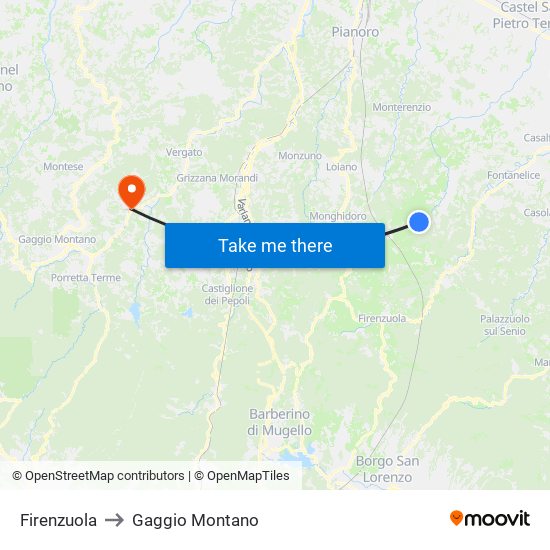 Firenzuola to Gaggio Montano map