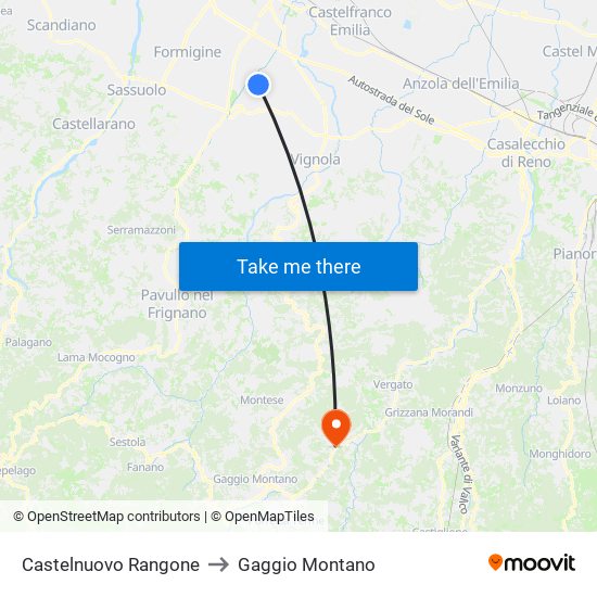 Castelnuovo Rangone to Gaggio Montano map