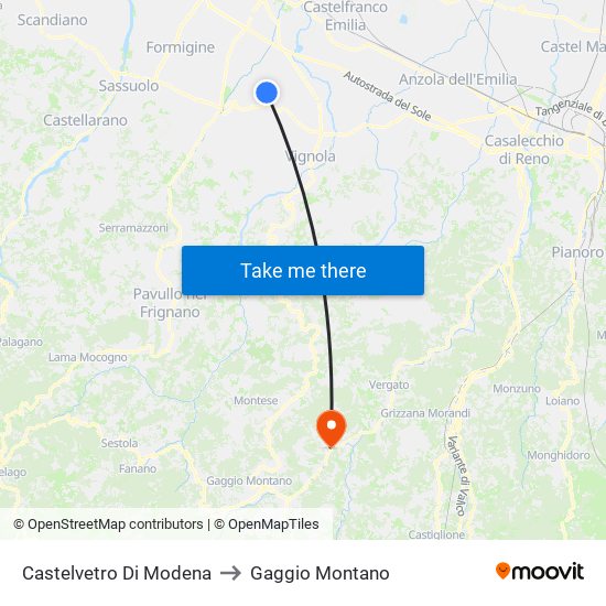 Castelvetro Di Modena to Gaggio Montano map